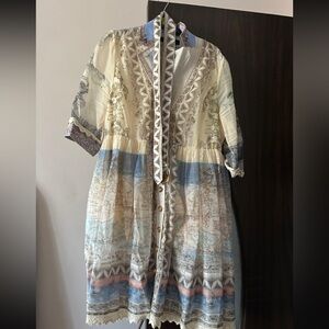 Boho Map Print Button-Down Dress